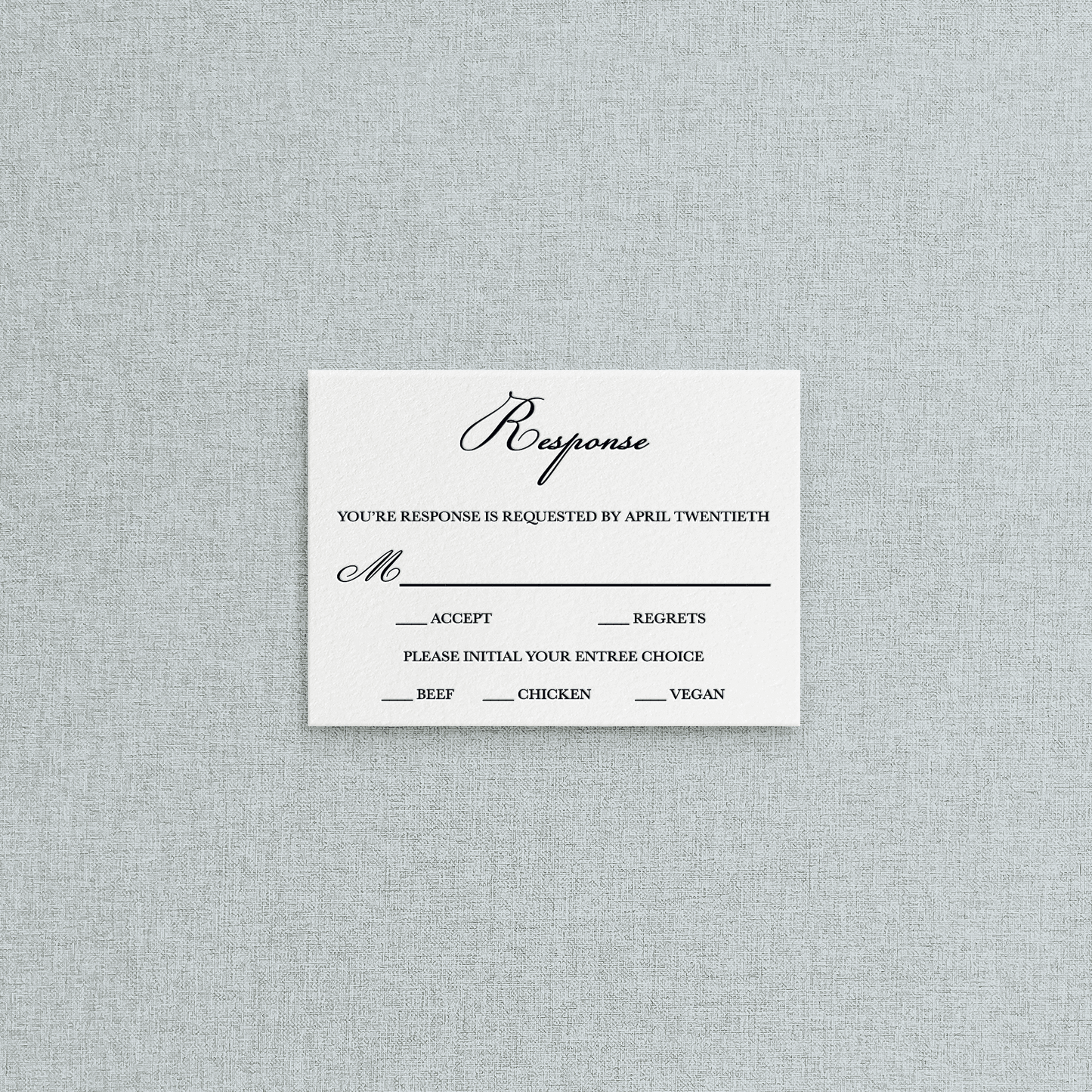 Timeless Letterpress Mail In Response Card for Wedding Invitations