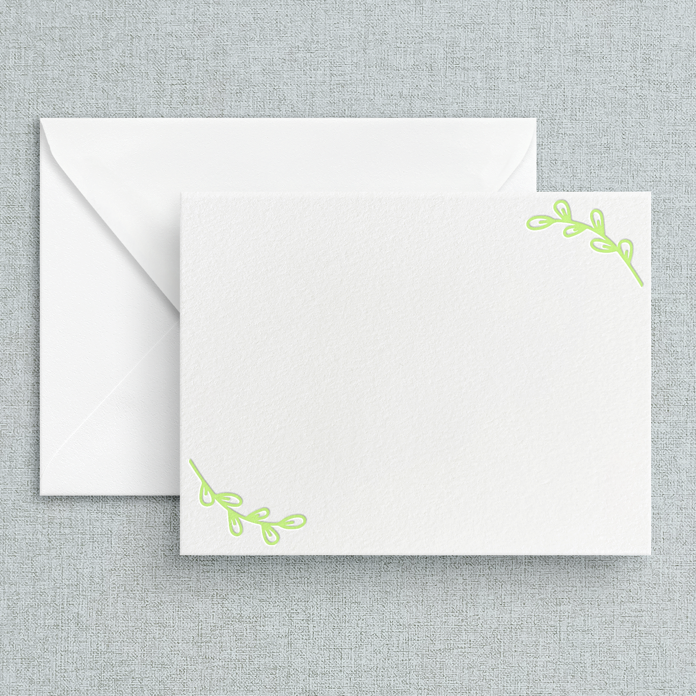 Sage Green Leaf Letterpress Stationery Set of Five