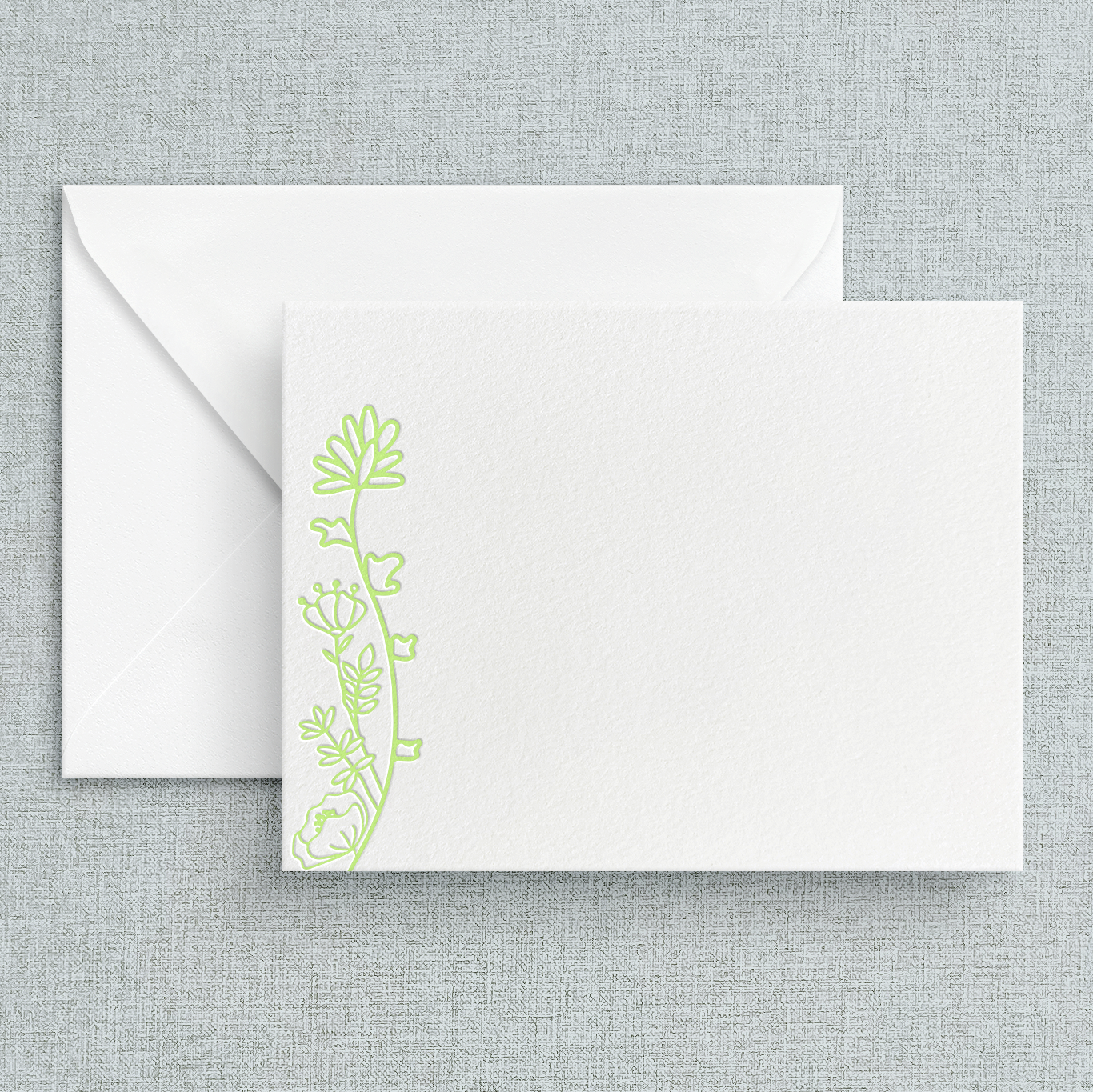 Sage Green Flower Letterpress Stationary Set of Five