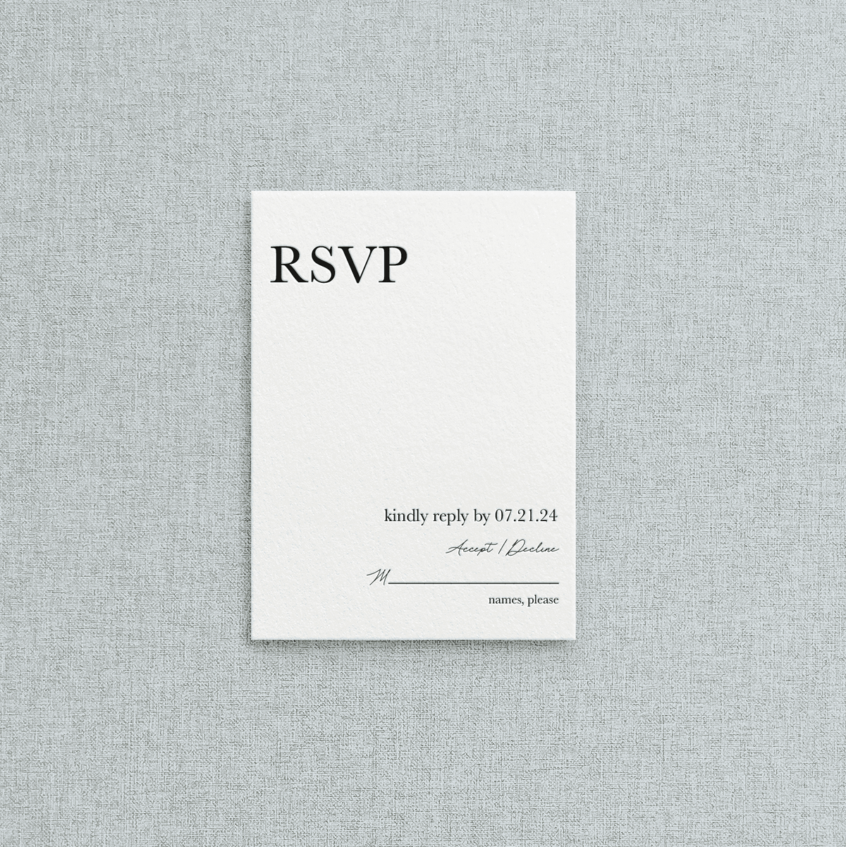 White letterpress mail-in RSVP to accompany your letterpress wedding invitation suite. Also gives guests their meal choice for the reception