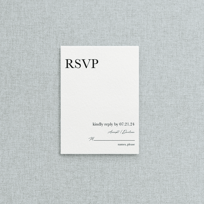 White letterpress mail-in RSVP to accompany your letterpress wedding invitation suite. Also gives guests their meal choice for the reception