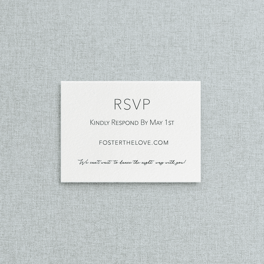 White letterpress online RSVP card for wedding to accompany your letterpress wedding invitation suite. 