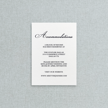 Letterpress details/accomodations card for letterpress wedding inviations. 
