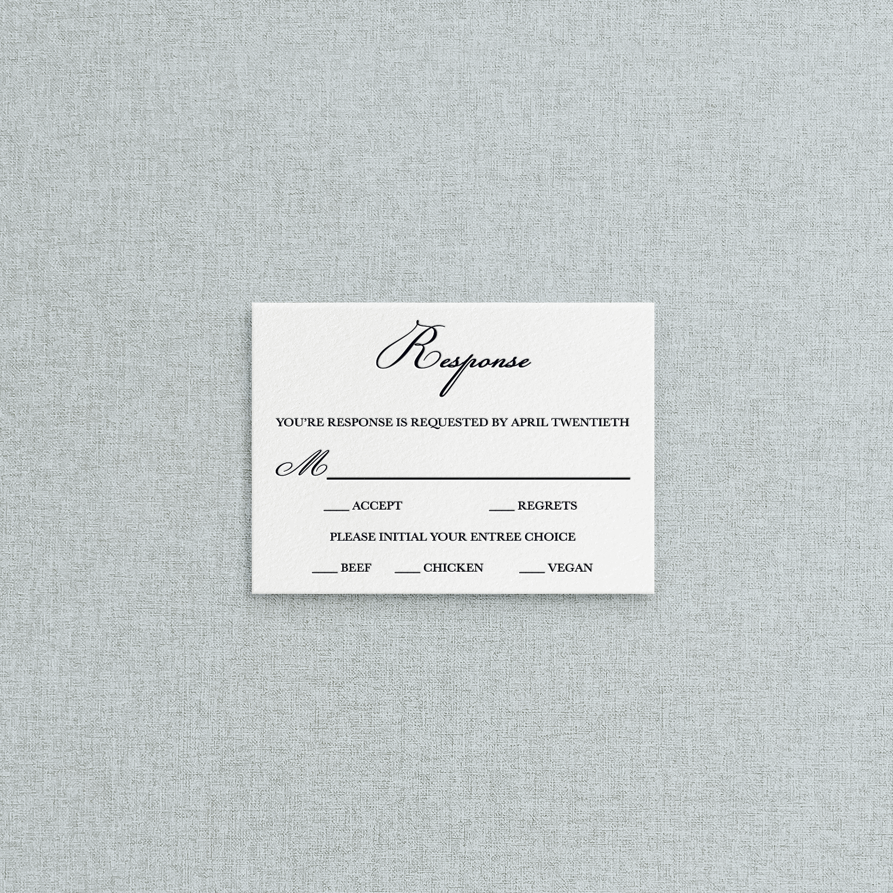 Timeless Letterpress Mail In Response Card for Wedding Invitations