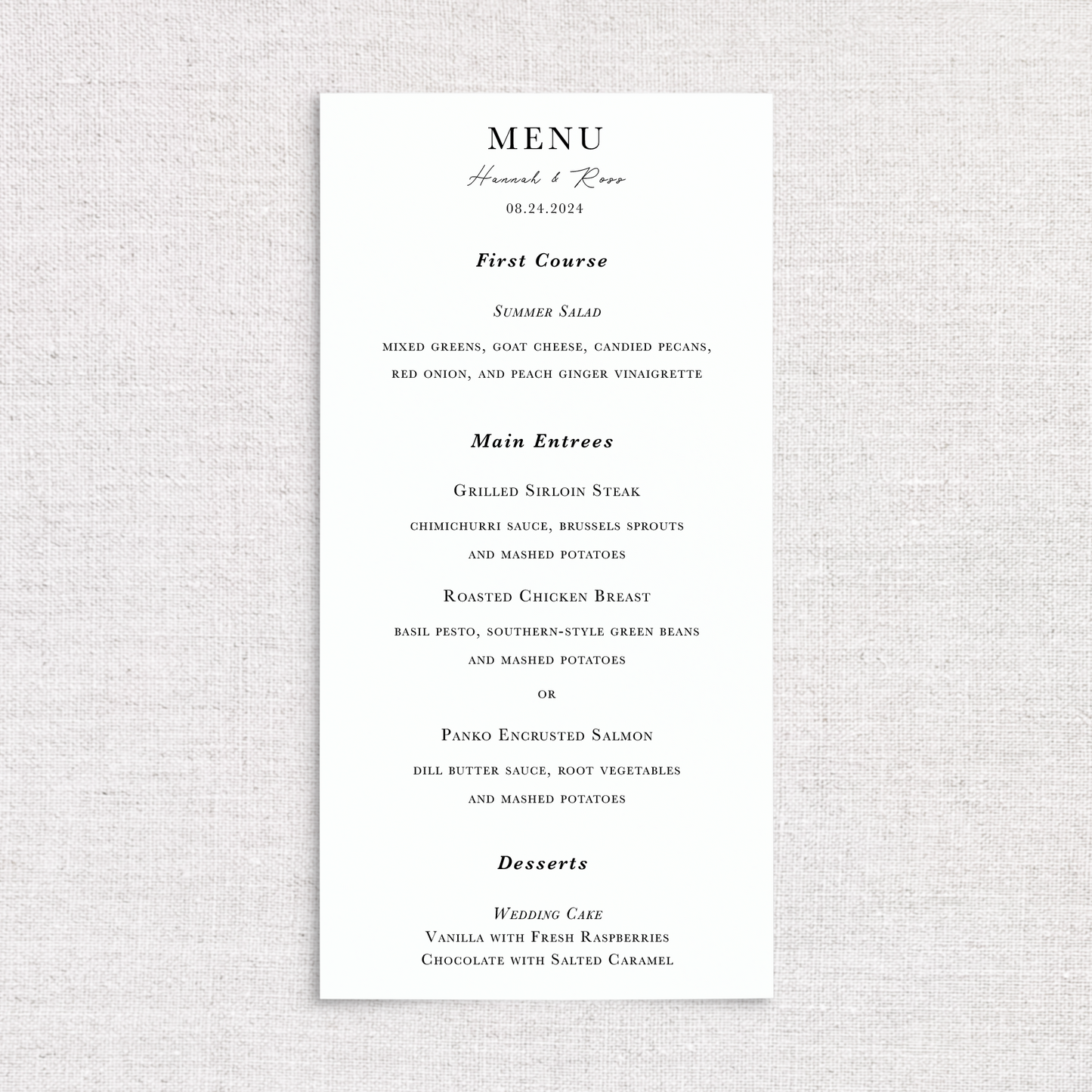 Hannah Curated Collection Menu