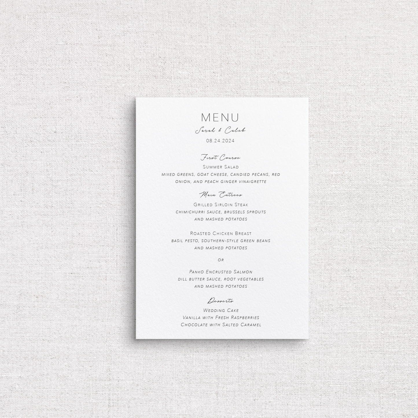 Sarah Curated Collection Menu
