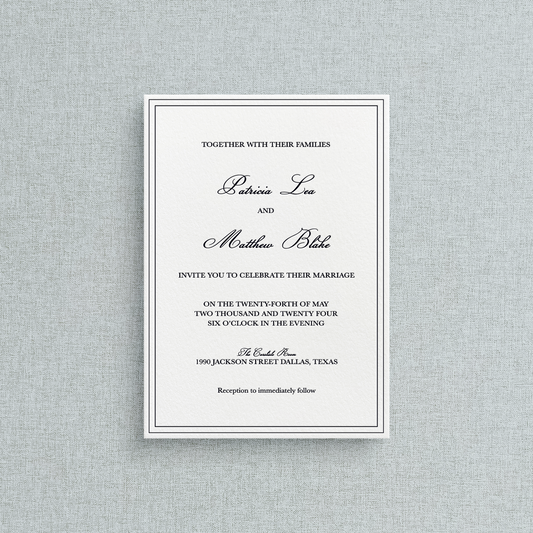 Semi-custom letterpress wedding inviations with a double line boarder around. 